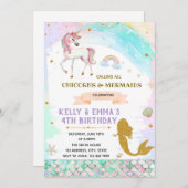 Zeemeerminnen en eenhoorn gezamenlijke uitnodiging (Voorkant / Achterkant)