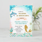 Zeemeerminnen en haai gezamenlijke uitnodiging voo (Staand voorkant)