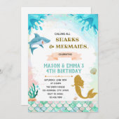 Zeemeerminnen en haai gezamenlijke uitnodiging voo (Voorkant / Achterkant)