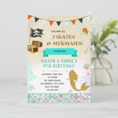 Zeemeerminnen en piraten gezamenlijke uitnodiging  (Staand voorkant)