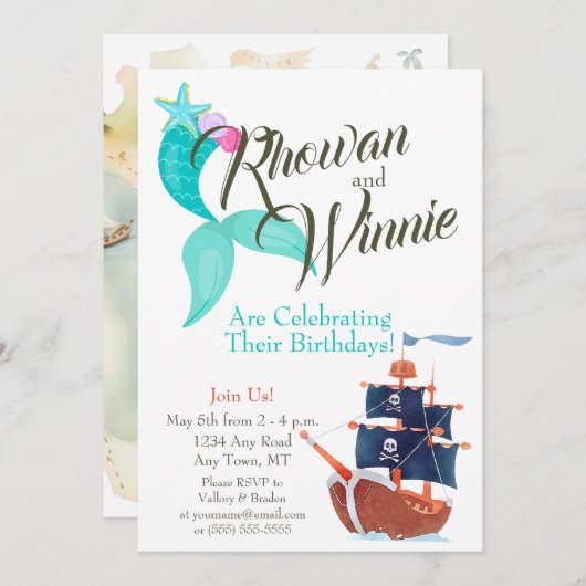 Zeemeerminnen en Piraten Kinderen Verjaardag Uitno Kaart (Voorkant / Achterkant)