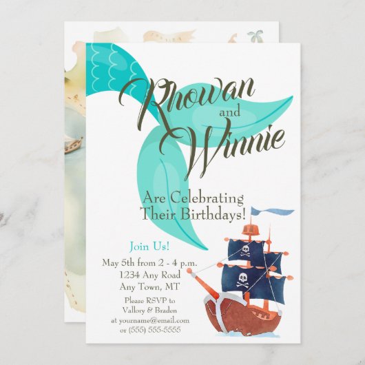 Zeemeerminnen en Piraten Kinderen Verjaardag Uitno Kaart (Voorkant / Achterkant)