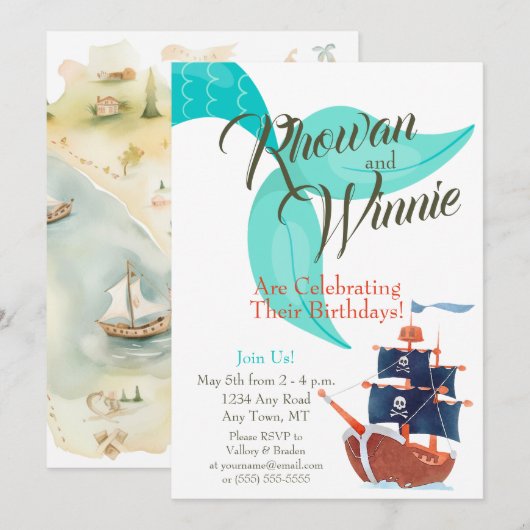 Zeemeerminnen en Piraten Kinderen Verjaardag Uitno Kaart (Voorkant / Achterkant)