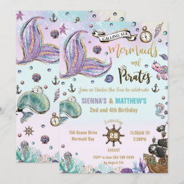 Zeemeerminnen en piraten tweeling verjaardag onder kaart