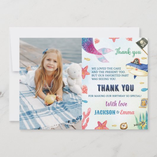 Zeemeerminnen en Piraten Verjaardag Dank u kaart (Voorkant)