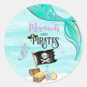 Zeemeerminnen en Piraten Verjaardag Ronde Sticker
