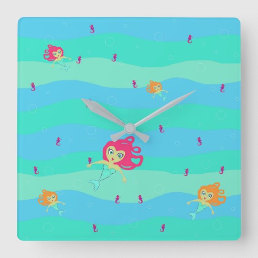 Zeemeerminnen en zeepaardjes vierkante klok (Voorkant)