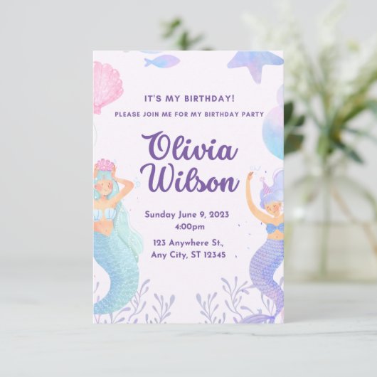 Zeemeerminnen Feestje Kaart (Staand voorkant)