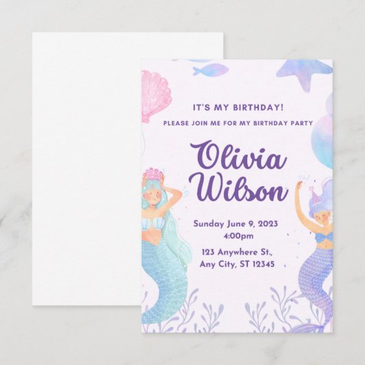 Zeemeerminnen Feestje Kaart (Voorkant / Achterkant)