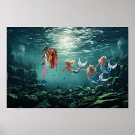 Zeemeerminnen hebben plezier. poster