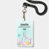 Zeemeerminnen & kwal onder zee aquarel badge (Achterkant met lanyard)
