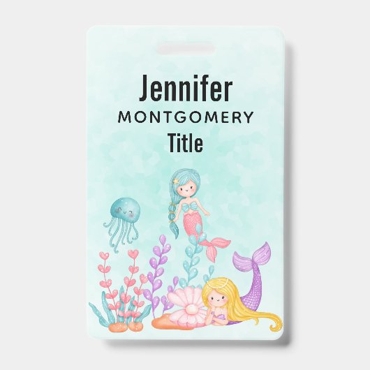 Zeemeerminnen & kwal onder zee aquarel badge (Voorzijde)