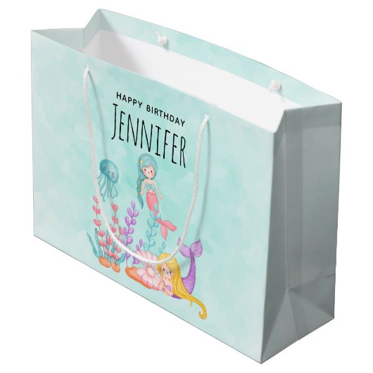 Zeemeerminnen & Kwallen Onder het Zee Waterverf La Groot Cadeauzakje (Achterkant Gekanteld)