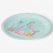 Zeemeerminnen & Kwallen Onder het Zee Waterverf Pa Papieren Bordje (Gekanteld)