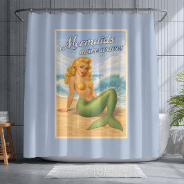 Zeemeerminnen maken golven Retro PinUp Kust Strand Douchegordijn