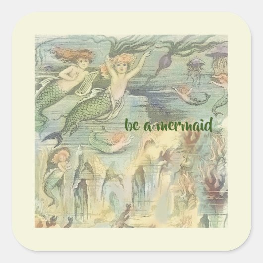 zeemeerminnen met koraal en kwal vierkante sticker (Voorkant)