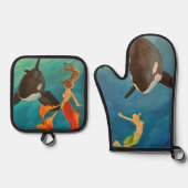 Zeemeerminnen met Orka's Ovenwant & Pannenlap Set (Voorkant)