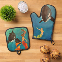 Zeemeerminnen met Orka's Ovenwant & Pannenlap Set