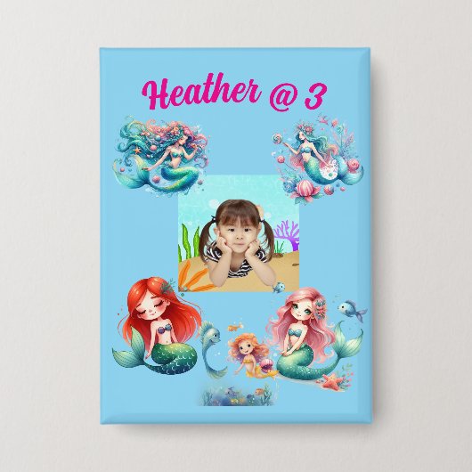 Zeemeerminnen onder het Zee Foto Kids Verjaardagsf Button (Voorkant)