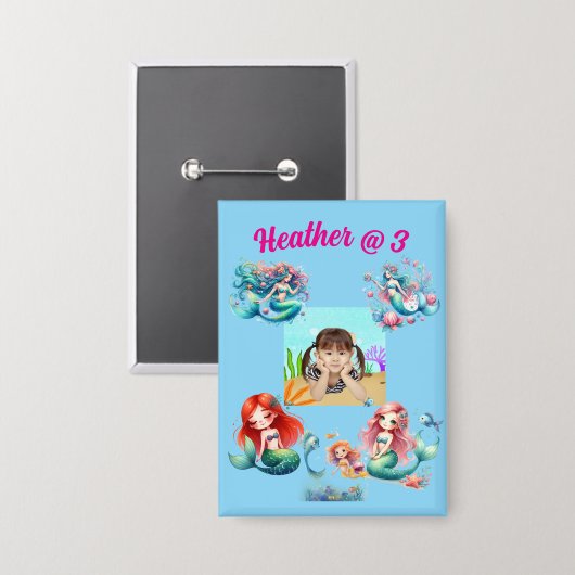 Zeemeerminnen onder het Zee Foto Kids Verjaardagsf Button (Voorkant / Achterkant)