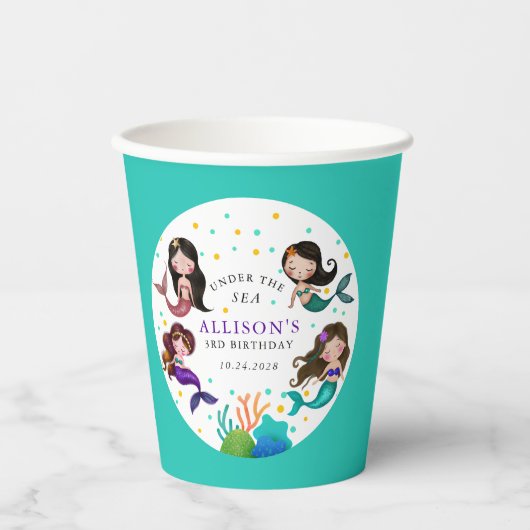zeemeerminnen onder het Zee Girls Birthday Party Papieren Bekers (Voorkant)