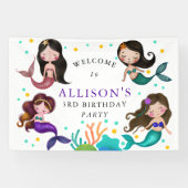  zeemeerminnen onder het Zee Girls Birthday Party Spandoek (Horizontaal)