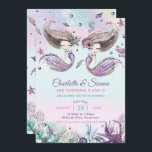 Zeemeerminnen onder het Zee Twins Sisters Verjaard Kaart<br><div class="desc">Whimsical zeemeerminnen tweelingen / zusters verjaardagsfeestuitnodiging, met twee prachtige zeemeerminnen, schattig onder het zee wezens en kleurrijke koralen tegen regenboog diepe oceaan achtergrond. Personaliseer het met uw partijdetails gemakkelijk en snel, druk eenvoudig de aanpassingsknoop om de stijl en de plaatsing van de tekst verder te herschikken en op te maken....</div>