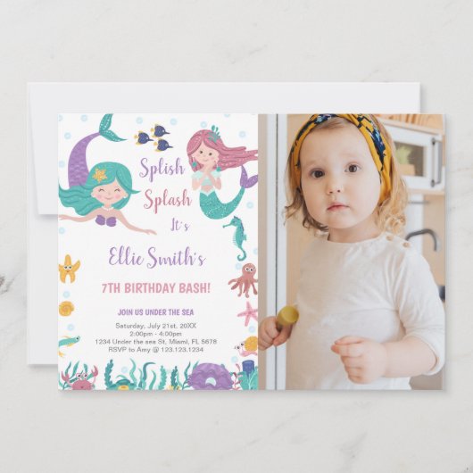 Zeemeerminnen onder het Zee Verjaardag Uitnodiging (Voorkant)
