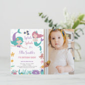 Zeemeerminnen onder het Zee Verjaardag Uitnodiging (Staand voorkant)