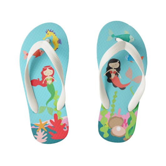 Zeemeerminnen Rood & Zwart Haired Undersea Life Kinder Teenslippers (Voetbed)