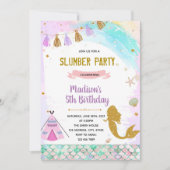 Zeemeerminnen sleepover verjaardagsuitnodiging kaart (Voorkant)