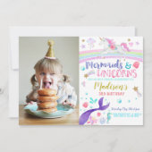 Zeemeerminnen Unicorns verjaardagsfeestje uitnodig Kaart (Voorkant)