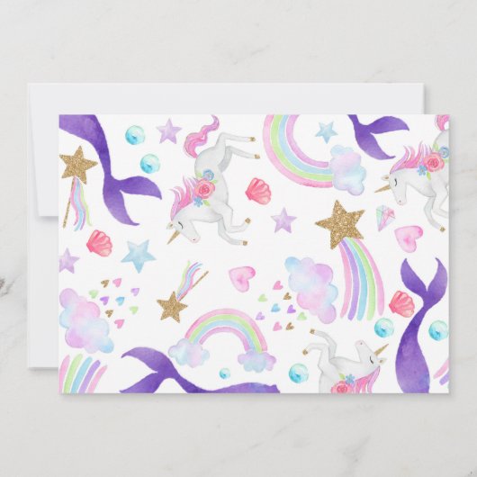 Zeemeerminnen Unicorns verjaardagsfeestje uitnodig Kaart (Achterkant)