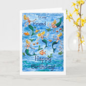 Zeemeerminnen Verjaardag Kaart voor een Vriend (Gele Bloem)