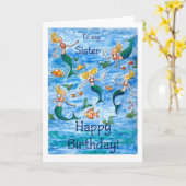 Zeemeerminnen Verjaardag Kaart voor een zus (Gele Bloem)