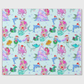 Zeemeerminnen vieren kerstfeest met vrienden cadeaupapier (Vlak)