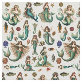 Zeemeerminnen Vis en Sealife Nautische Oceaan Kuns Stof