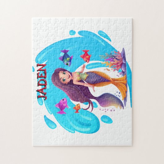 Zeemeerminnen, Vissen spatten in het water geperso Legpuzzel (Verticaal)