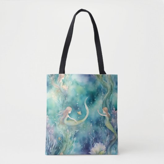 Zeemeerminnen waterverf kunst tote bag (Voorkant)