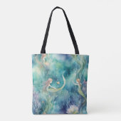 Zeemeerminnen waterverf kunst tote bag (Achterkant)