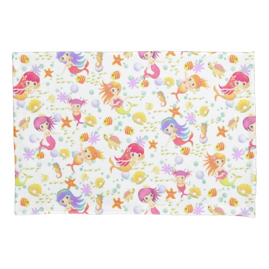 Zeemeerminnen Wit met Gingham Kussensloop (Voorkant)