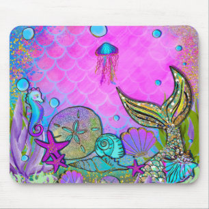 Zeemeerminnen & Zee Schelpen Onder de Zee Roze Gla Muismat