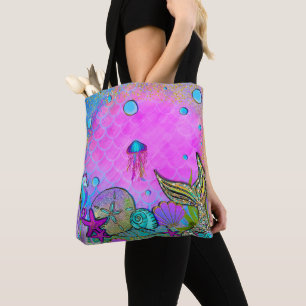 Zeemeerminnen & Zee Schelpen Onder de Zee Roze Gla Tote Bag