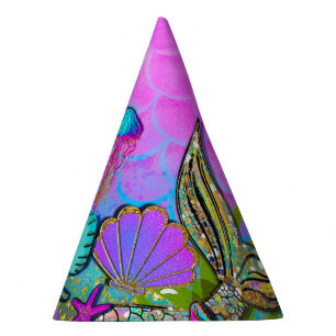 Zeemeerminnen & Zee Schelpen Roze Glitter Feest Feesthoedjes