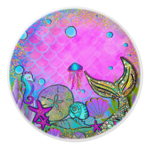 Zeemeerminnen & Zee Schelpen Roze Glitters Keramische Knop