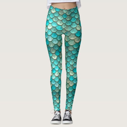 Zeemeerminnend groen visschubben leggings (Voorkant)
