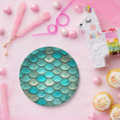 Zeemeerminnend groen visschubben papieren bordje (Feest)