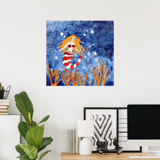 zeemeerminnend kuststrand poster (Thuiskantoor)