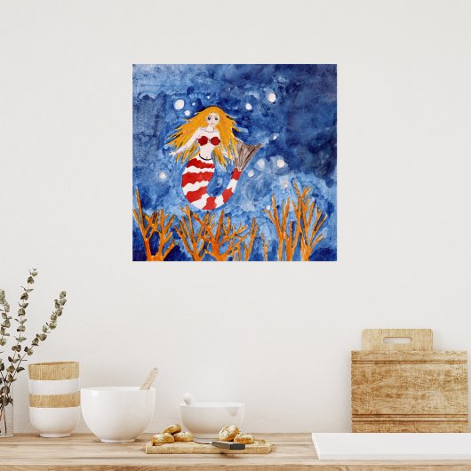 zeemeerminnend kuststrand poster (Keuken)