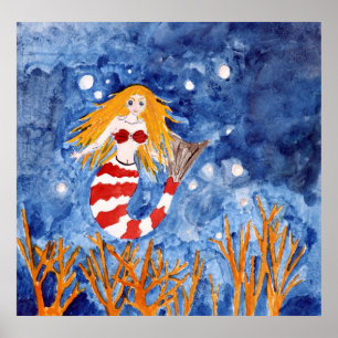 zeemeerminnend kuststrand poster